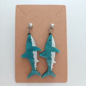 Fashion Jewelry Turquoise and White Shark Dangle Earrings